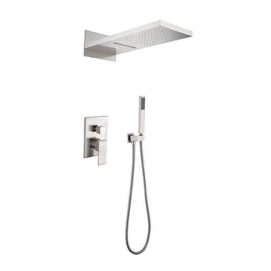 2-Spray Patterns with 2.0 GPM 21.8 in. Wall Mount Dual Shower Heads Shower System in Brushed Nickel