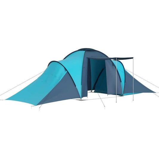 19 ft. x 8 ft. 6-Person Fabric Camping Tent with 2 Compartments, 2 Windows for Ventilation in Blue and Light Blue