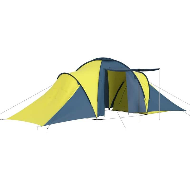 19 ft. x 8 ft. 6-Person Fabric Camping Tent with 2 Compartments, 2 Windows for Ventilation in Blue and Yellow