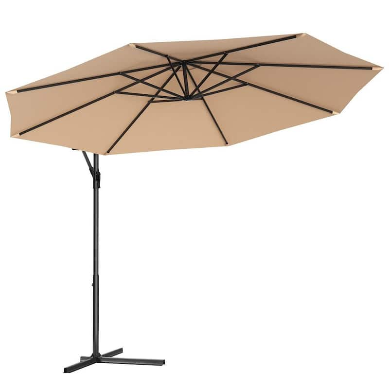 10 ft. Steel Cantilever Tilt Patio Umbrella with Cross Base in Beige