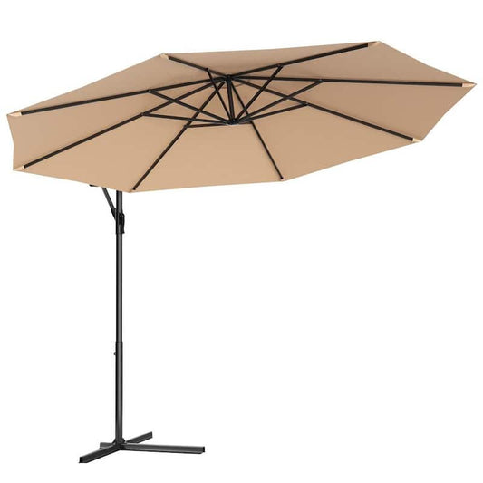 10 ft. Steel Cantilever Tilt Patio Umbrella with Cross Base in Beige