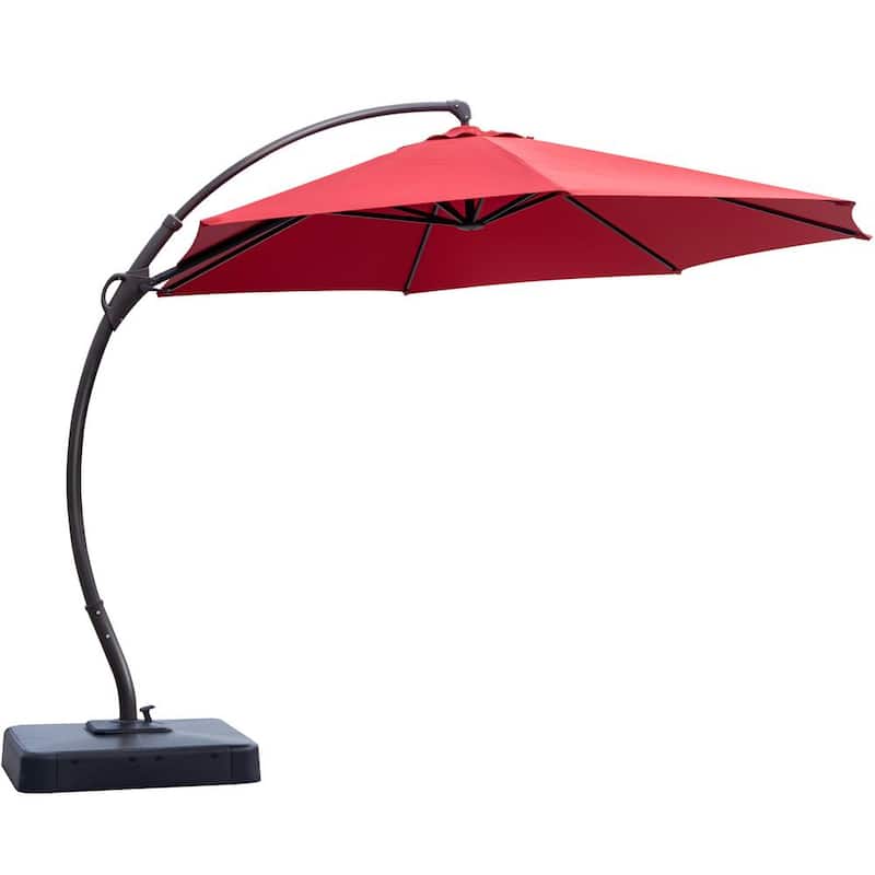 12 ft. Aluminum Patio Umbrella with Base Included, Curvy Offset Cantilever Umbrella 360¡ã Rotation and Tilting System