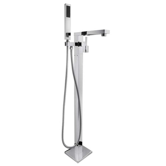 1-Handle Freestanding Floor Mount Roman Tub Faucet Bathtub Filler with Hand Shower in Chrome