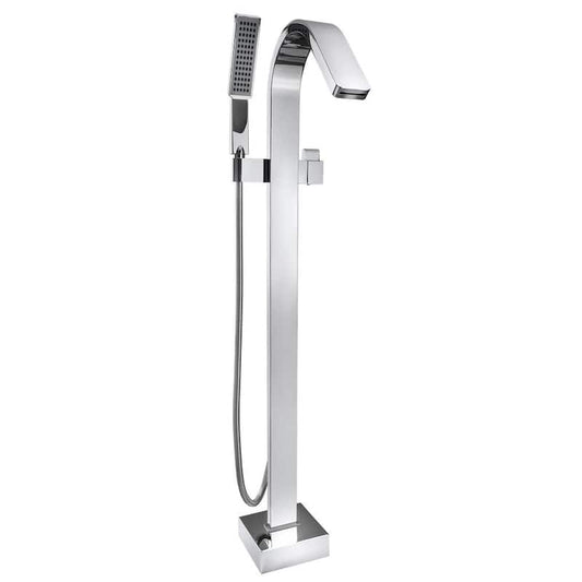 1-Handle Freestanding Floor Mount Roman Tub Faucet Bathtub Filler with Hand Shower in Chrome