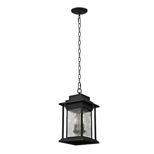 2-Light Transitional Outdoor Pendant with Watered Glass, Dark Bronze