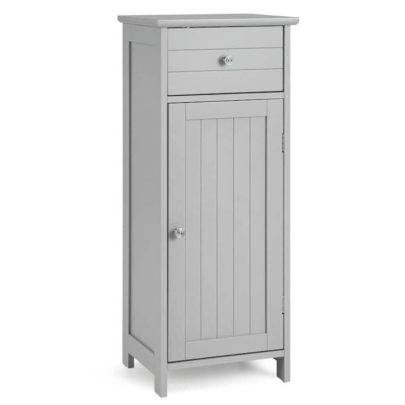 14 in. W x 12 in. D x 34.5 in. H Gray Wooden Bathroom Floor Linen Cabinet with Drawer and Adjustable Shelf