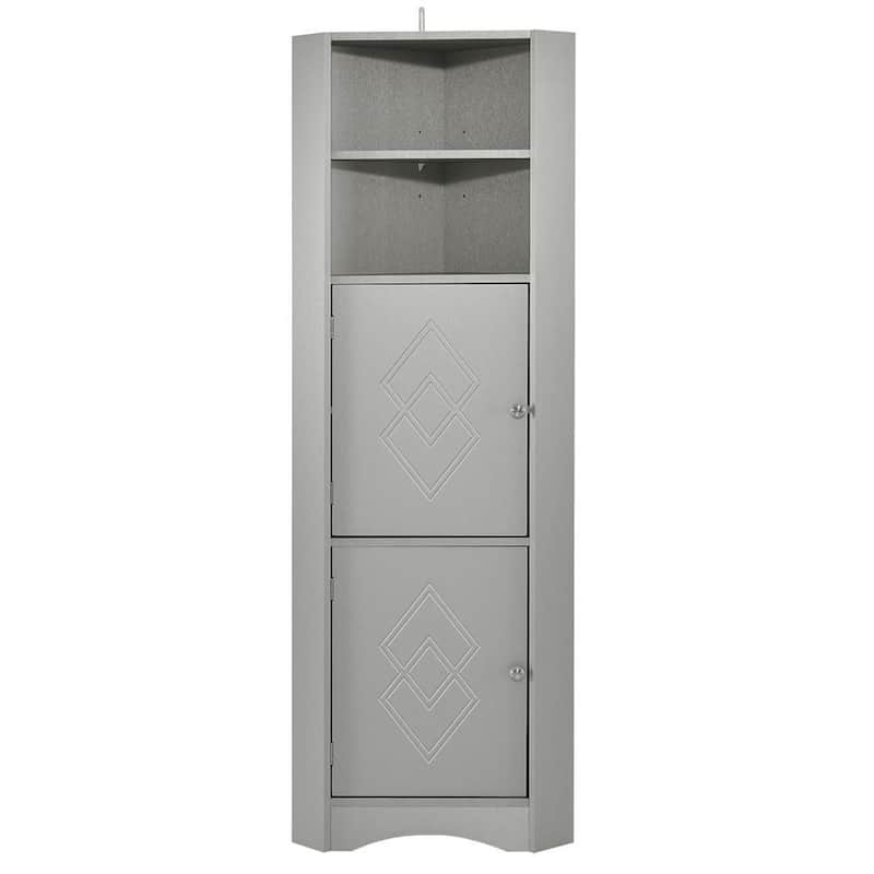 14.96 in. W x 14.96 in. D x 61.02 in. H Gray MDF Bathroom Corner Linen Cabinet with Doors, Adjustable Shelves