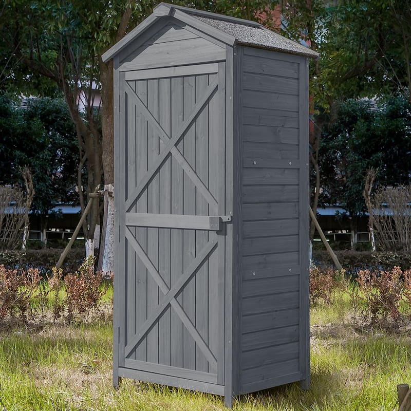 2.1 ft. W x 1.5 ft. D Gray Outdoor Wooden Storage Sheds, Fir Wood Lockers with Workstation(3.5 sq. ft.)