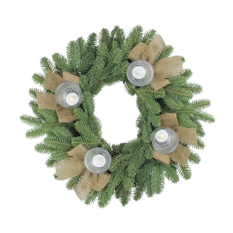 21 in. Artificial Pine and Burlap Votive Candle Holder