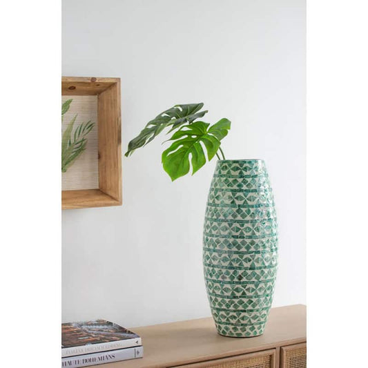 20 in. Green Round Tall Capiz Vase