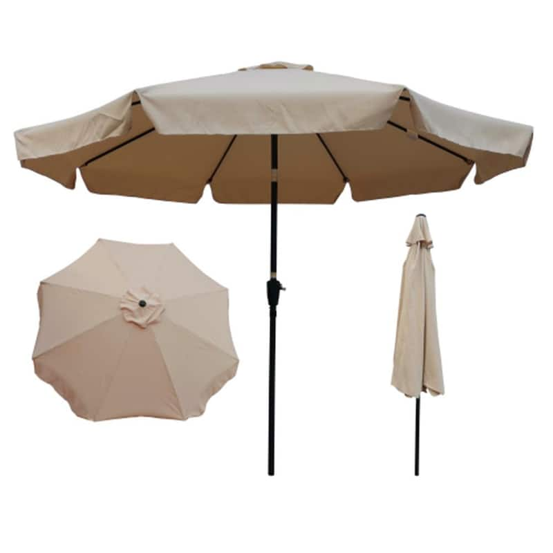 10 ft. Market Patio Umbrella Table Round Outdoor Umbrella in Tan with Crank and Push Button Tilt for Shade