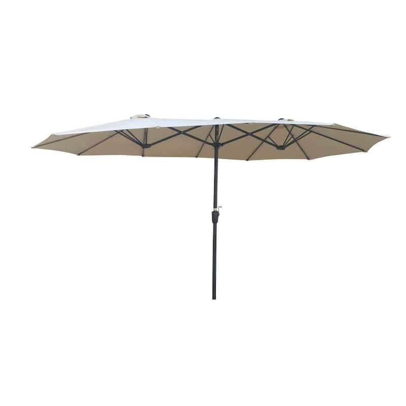 15 ft. x 9 ft. Double-Sided Market Patio Umbrella Extra-Large Waterproof Twin Umbrellas in Tan with Crank and Wind Vents