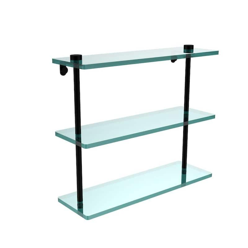 16 in. L x 15 in. H x 5 in. W 3-Tier Clear Glass Bathroom Shelf in Matte Black