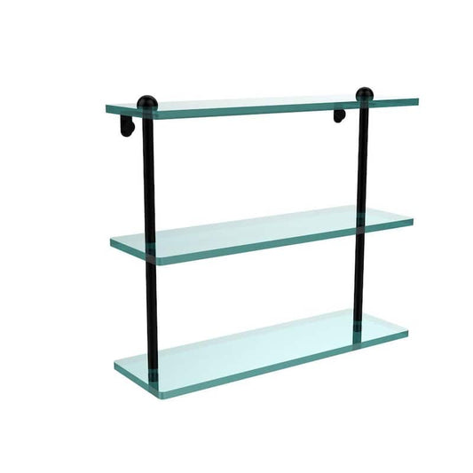 16 in. L x 15 in. H x 5 in. W 3-Tier Clear Glass Bathroom Shelf in Matte Black