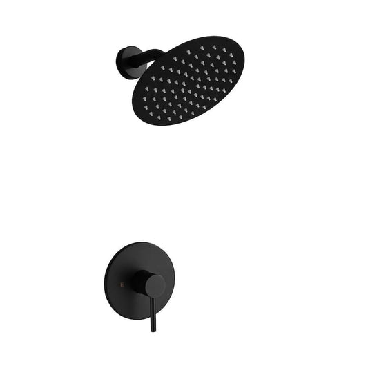 1-Spray Patterns with 1.5 GPM 8 in. Wall Mount Round Fixed Shower Head w/Adjustable Temperature Flow in Matte Black