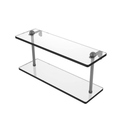 16 in. x 5 in. x 8 in. 2 Tiered Glass Shelf in Matte Gray