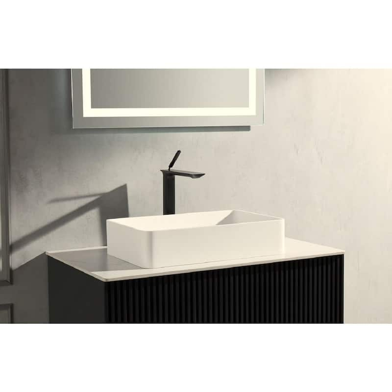 21.25 in. Matte white Bathtoom Vessel Basin Artificial Stone Solid Surface Rectangular Countertop Sink Vessel Sink