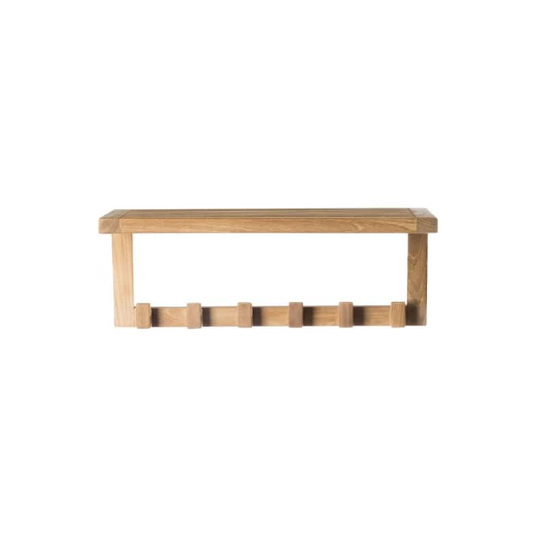 23.50 in. x 9 in. Wall Shelf in Natural Teak with 6-Hooks