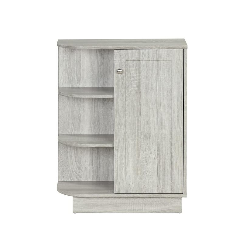 23.6 in. W x 9.7 in. D x 31.3 in. H Oak Beige Linen Cabinet with Adjustable Plates, Open Shelf, Door