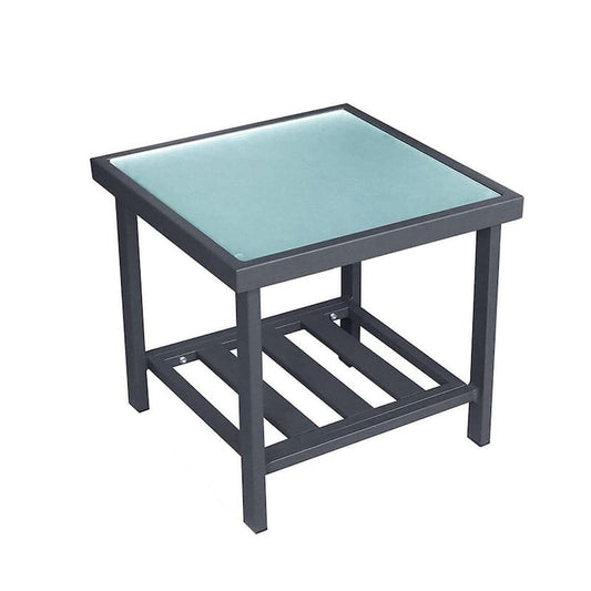 17.7 in. Black Modern Square Aluminum Outdoor Coffee Table with Tempered Glass Top