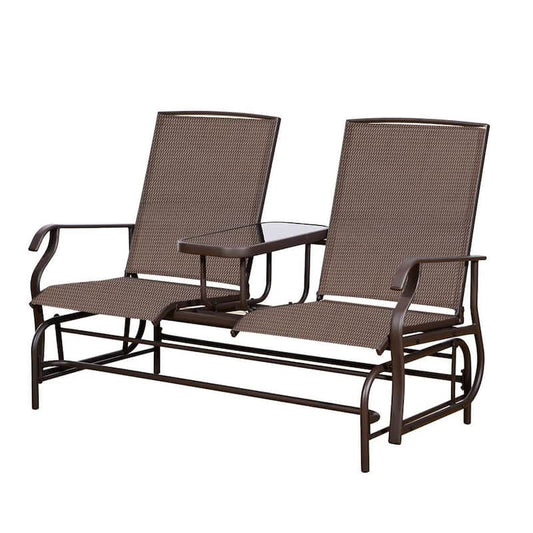 2-Person Brown Metal Patio Outdoor Glider Rocking Bench Loveseat Armchair