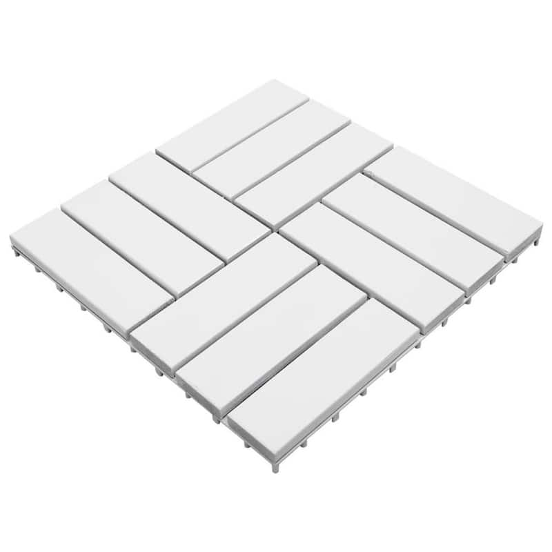 11.8 in. x 11.8 in. 10-Pieces Square Acacia Wood Decking Tiles in White (Pack of 10 Tiles)