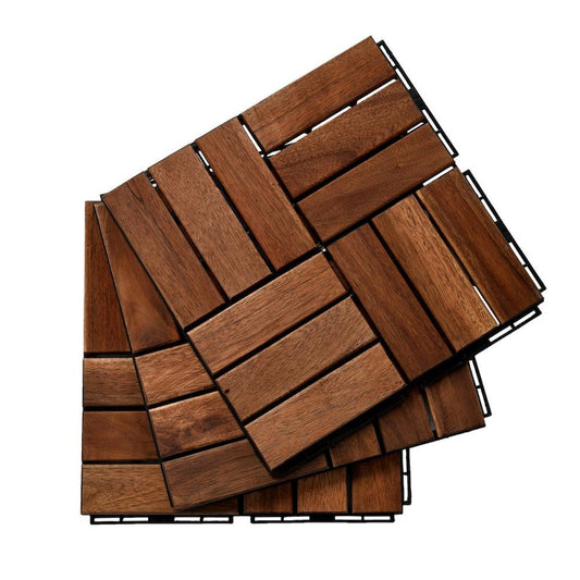 12 in. x 12 in. Square Acacia Wood Interlocking Flooring Tiles Checker Pattern for Balcony and Garden (Pack of 10 Tiles)