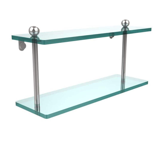 16 in. L x 8 in. H x 5 in. W 2-Tier Clear Glass Bathroom Shelf in Polished Chrome