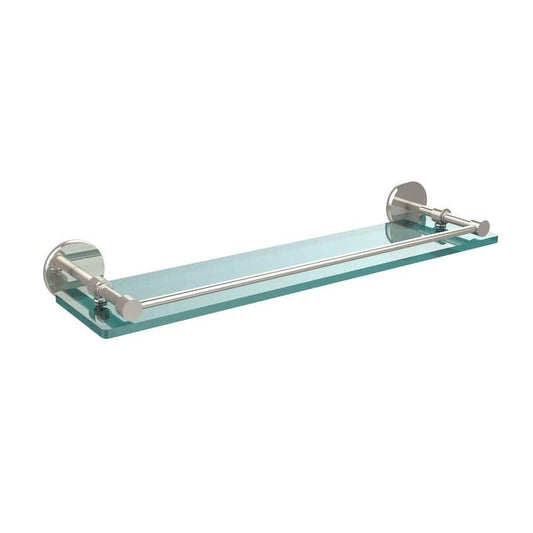 22 in. L x 3 in. H x 5 in. W Clear Glass Bathroom Shelf with Gallery Rail in Polished Nickel