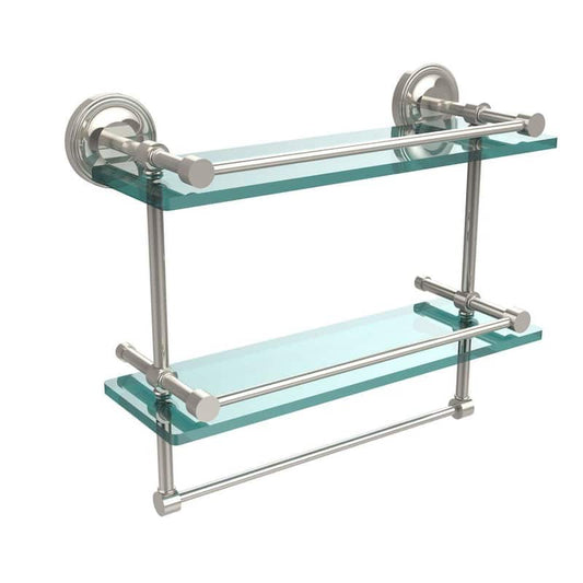 16 in. L x 12 in. H x 5 in. W 2-Tier Gallery Clear Glass Bathroom Shelf with Towel Bar in Polished Nickel