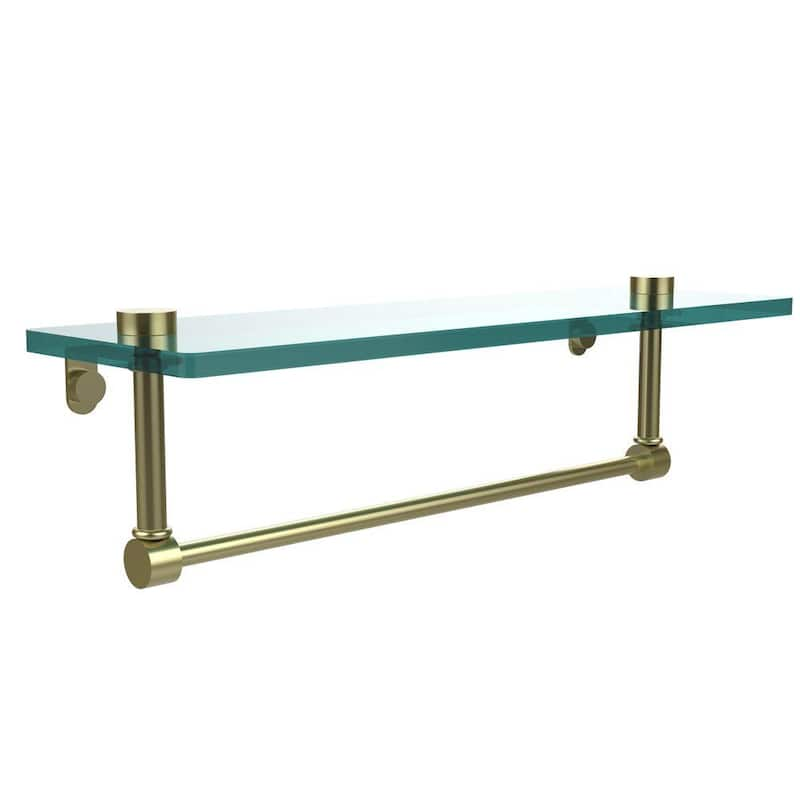 16 in. L x 5 in. H x 5 in. W Clear Glass Vanity Bathroom Shelf with Towel Bar in Satin Brass