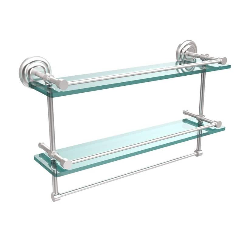 22 in. L x 12 in. H x 5 in. W 2-Tier Gallery Clear Glass Bathroom Shelf with Towel Bar in Satin Chrome