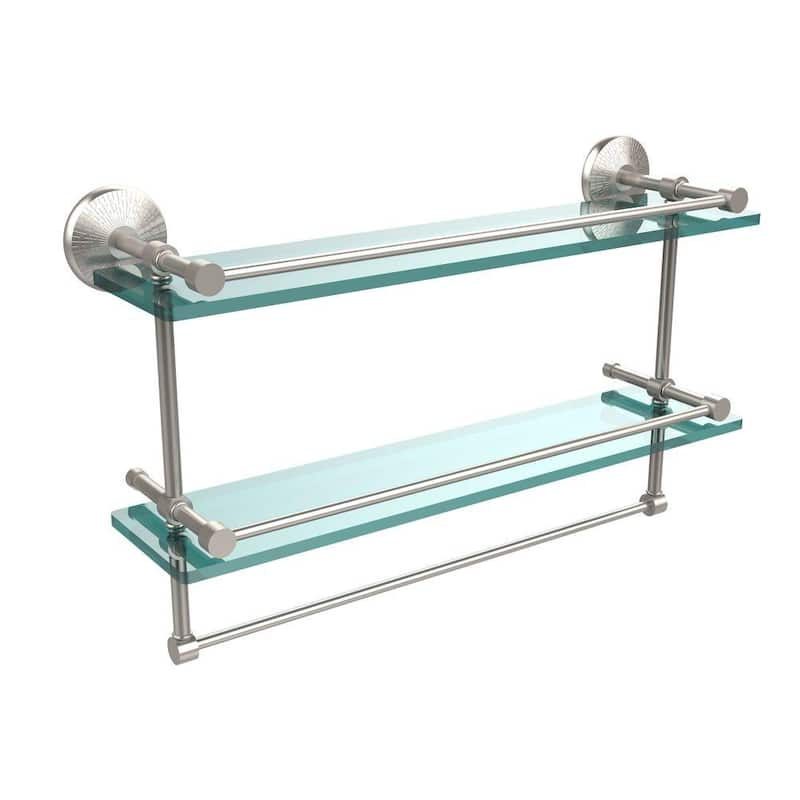 22 in. L x 12 in. H x 5 in. W 2-Tier Clear Glass Bathroom Shelf with Towel Bar in Satin Nickel