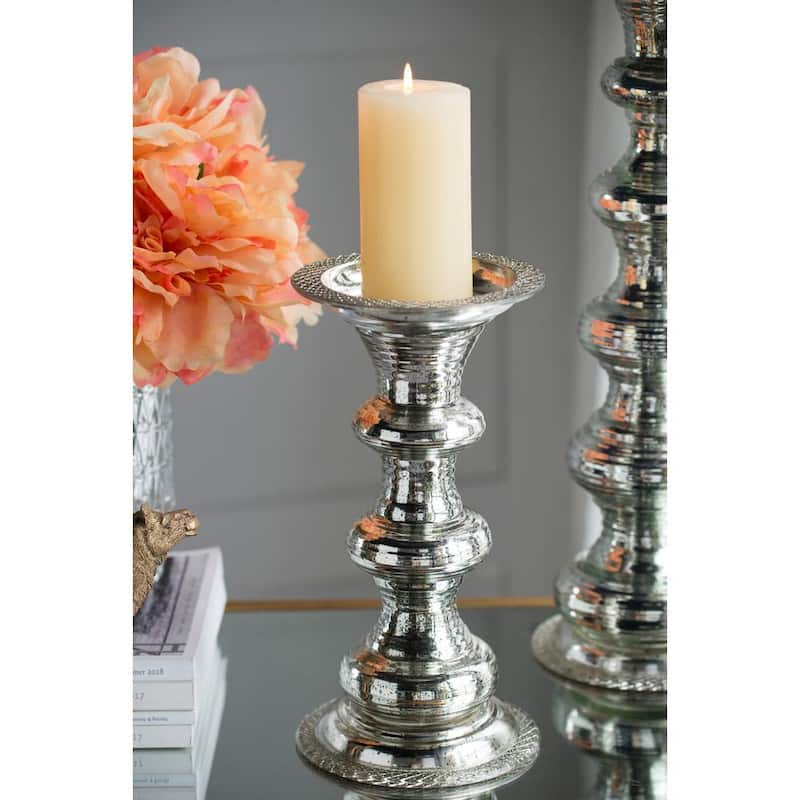 11.8 in. H Silver Glass Pillar Candle Holder