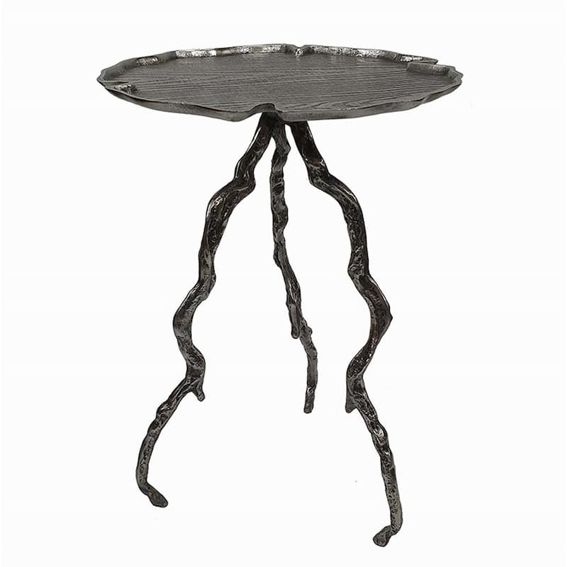 15.7 in. Silver Antique Round Metal End Table