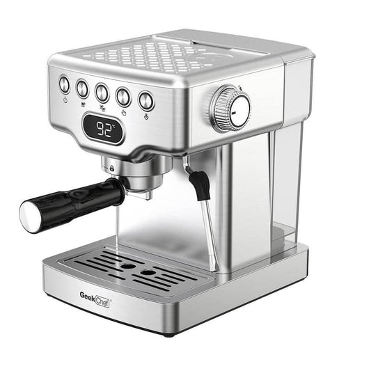 2- Cup Silver 20 Bar Espresso Machine with Milk Frother, 1.8L Water Tank, Stainless Steel