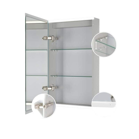 20 in. W x 26 in. H Silver Aluminum Surface Mount Medicine Cabinet with Mirror and 2-Adjustable Shelves, LED Lighting