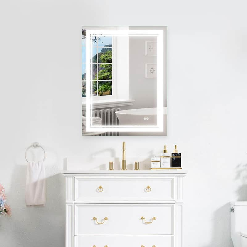 20 in. W x 28 in. H Rectangular Frameless Anti-Fog Wall Mount LED Lighted Bathroom Vanity Mirror in Silver