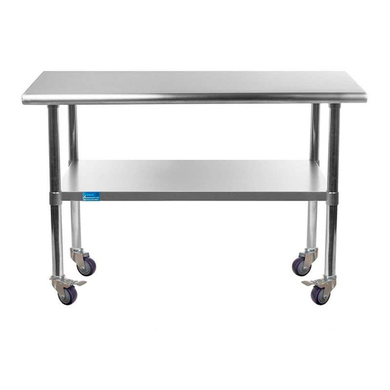 18 in. x 36 in. Stainless Steel Work Table with Casters : Mobile Metal Kitchen Utility Table with Bottom Shelf