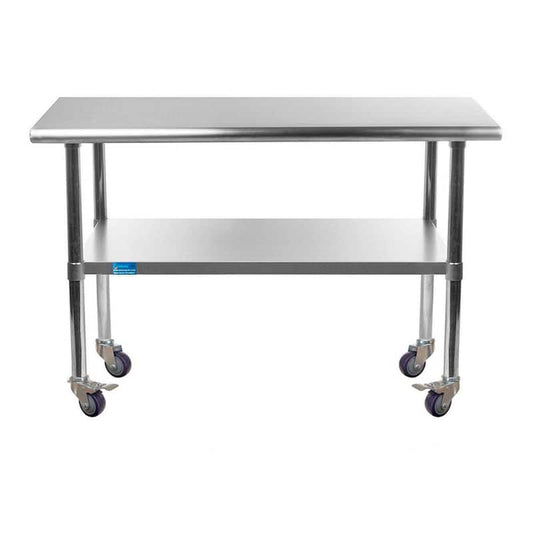 18 in. x 36 in. Stainless Steel Work Table with Casters : Mobile Metal Kitchen Utility Table with Bottom Shelf