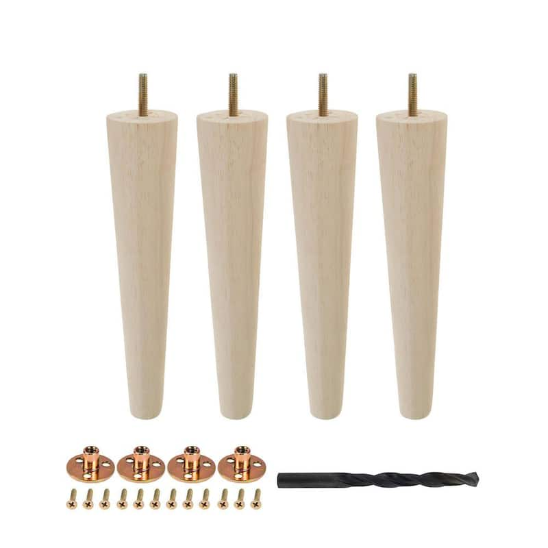 10 in. x 2-1/8 in. Mid-Century Unfinished Hardwood Round Taper Leg (4-Pack)