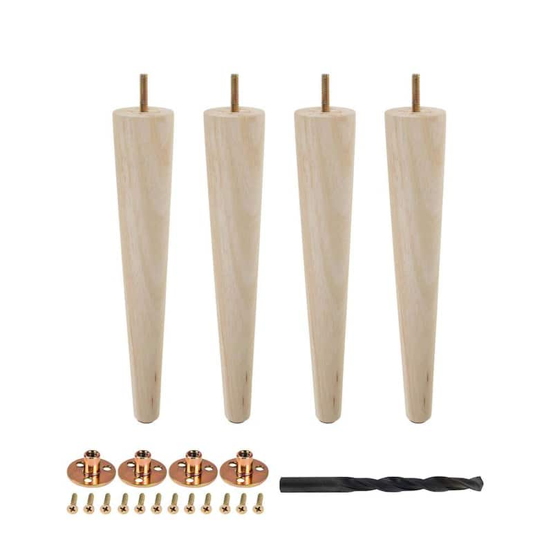 12 in. x 2-1/8 in. Mid-Century Unfinished Hardwood Round Taper Leg (4-Pack)