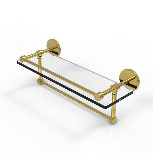 16 in. x 5 in. x 5 in. Unlacquered Brass Gallery Glass Shelf with Towel Bar