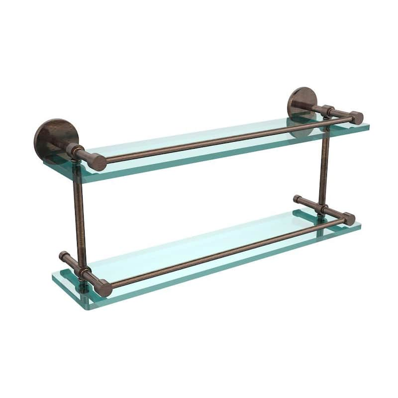 22 in. L x 8 in. H x 5 in. W 2-Tier Clear Glass Bathroom Shelf with Gallery Rail in Venetian Bronze