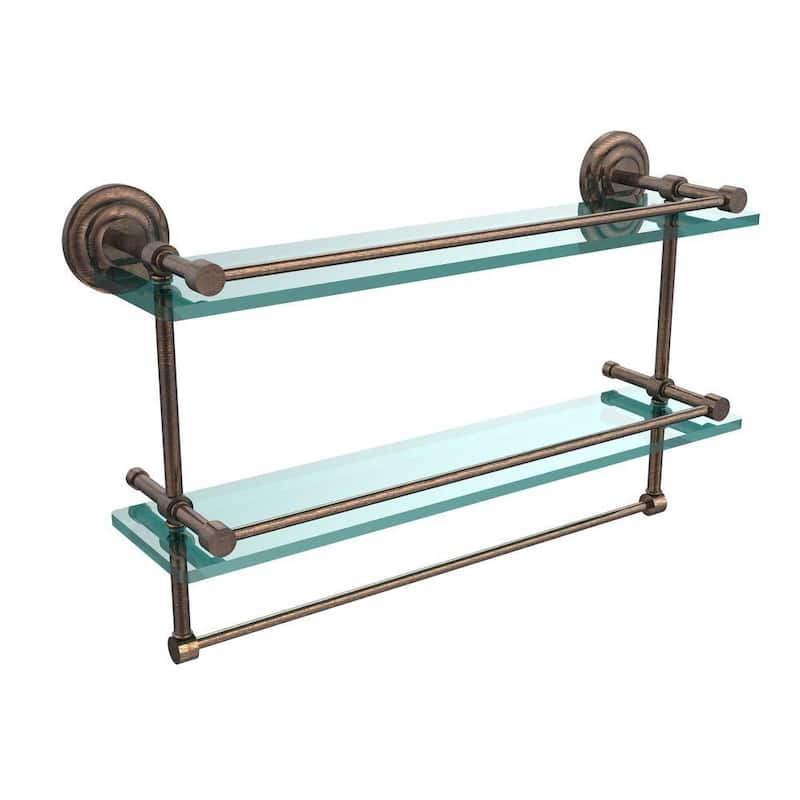 22 in. L x 12 in. H x 5 in. W 2-Tier Gallery Clear Glass Bathroom Shelf with Towel Bar in Venetian Bronze