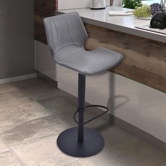 Zuma 31 in. Vintage Gray Faux Leather and Black Metal Finish Adjustable Swivel Bar Stool