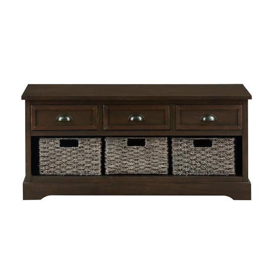 19.5 in. x 41.9 in. x 15.2 in. Homes Collection Wicker Storage Bench with 3 Drawers and 3 Woven Baskets - Walnut