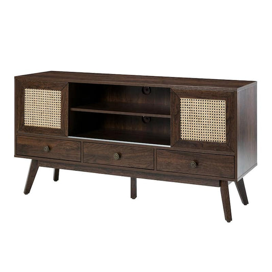 15.7 in. W Walnut TV Stand Media Entertainment Center Console for TVs up to 65 in. with 3-Drawers 2-Doors and 2-Shelves