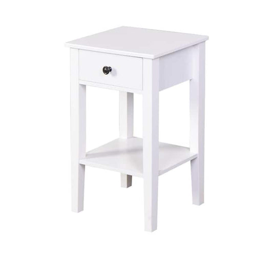 16.3 in. W x 12.6 in. D x 25.6 in. H White MDF Floor-standing Storage Table with Drawer and Shelf