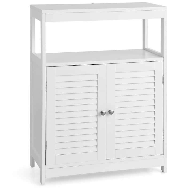 23.5 in. W x 12 in. D x 31.5 in. H White Free Standing Bathroom Floor Linen Cabinet with Double Shutter Doors